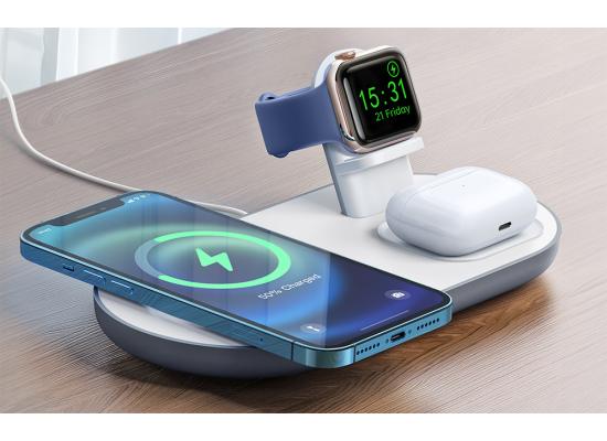 Mcdodo CH-7062 3 in1 / 15W Multiple Magsafe TWS Headphones / Watch Clock and Phone Charging Unit - White